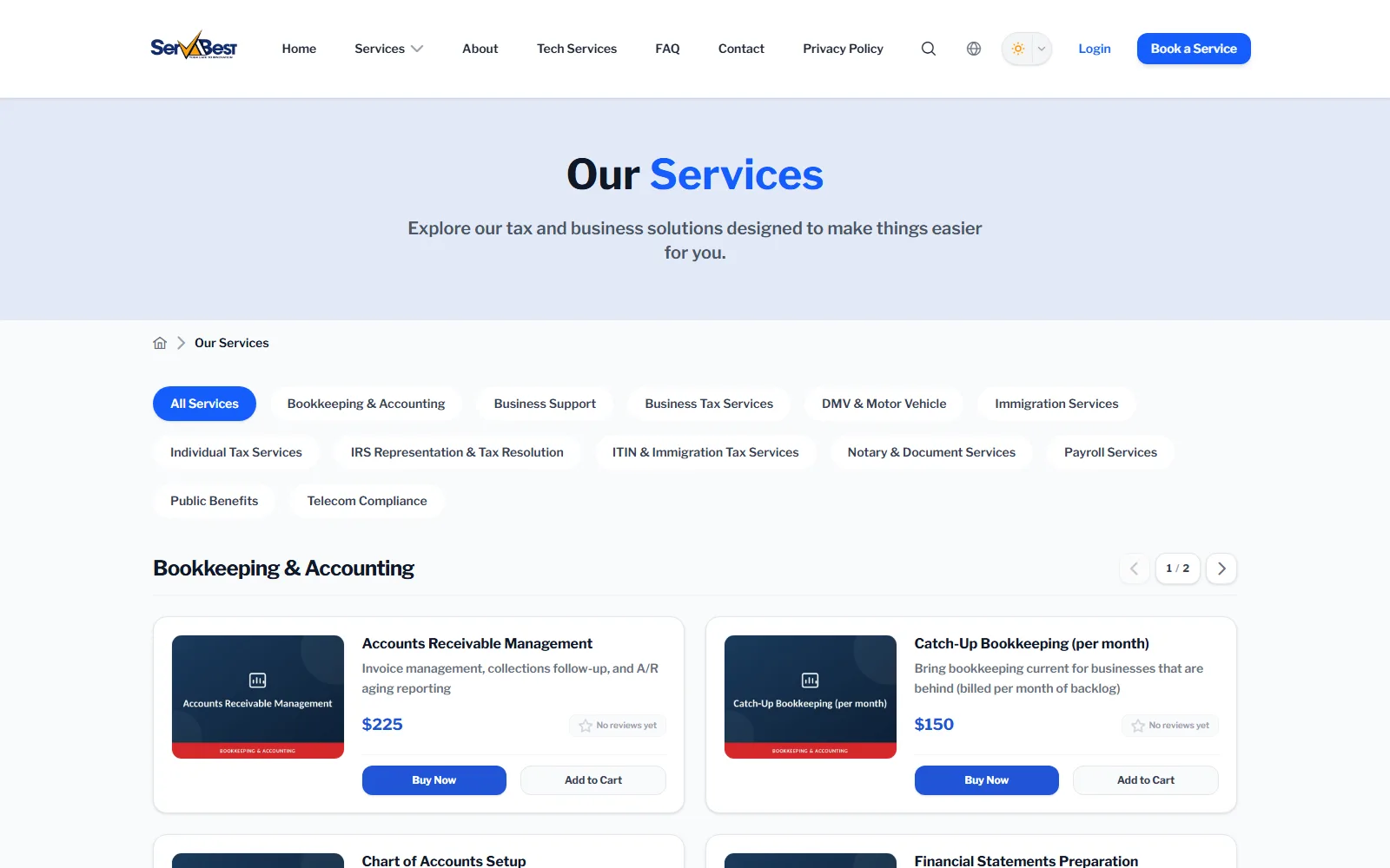 The ServaBest catalogue filtered by service category